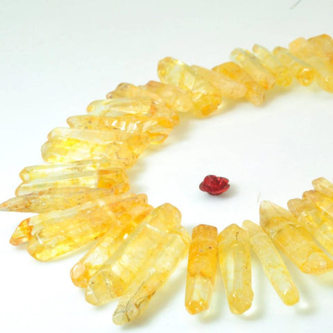 YesBeads 15 inches Polished Titanium Coated Mystic Drilled Crystal spike tower beads in 5-8mm wide X 18-35 mm length, Yellow Color
