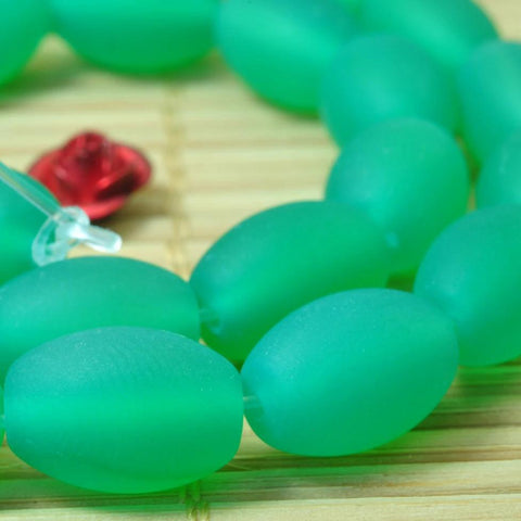 YesBeads 32 pcs of Natural Green agate matte rice beads in 8 x 11.5mm