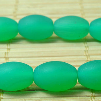 YesBeads 32 pcs of Natural Green agate matte rice beads in 8 x 11.5mm