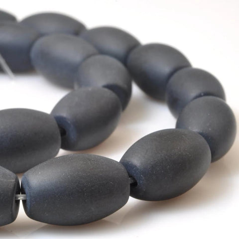 YesBeads 32 pcs of Natural Black Onyx matte rice beads in 8 x 12mm