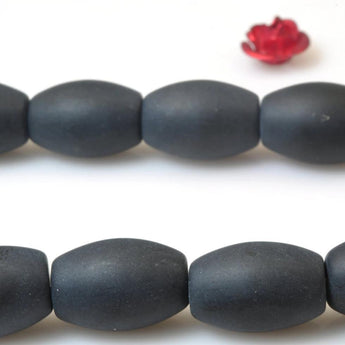 YesBeads 32 pcs of Natural Black Onyx matte rice beads in 8 x 12mm