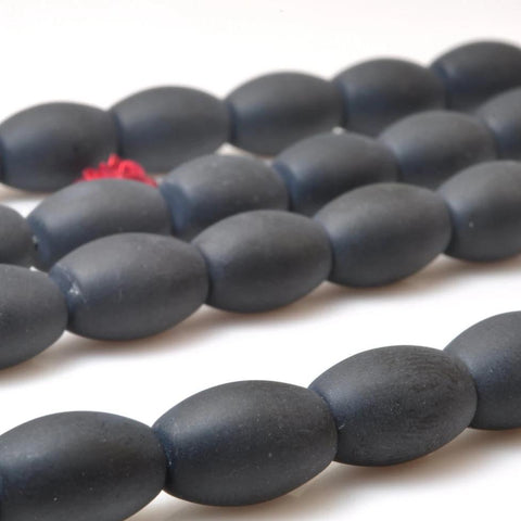 YesBeads 32 pcs of Natural Black Onyx matte rice beads in 8 x 12mm