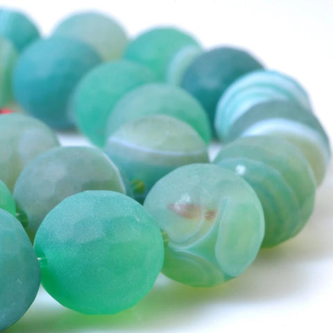 37 pcs of Gree Banded Agate  Matte and faceted  round beads in 10mm