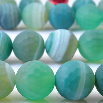 37 pcs of Gree Banded Agate  Matte and faceted  round beads in 10mm