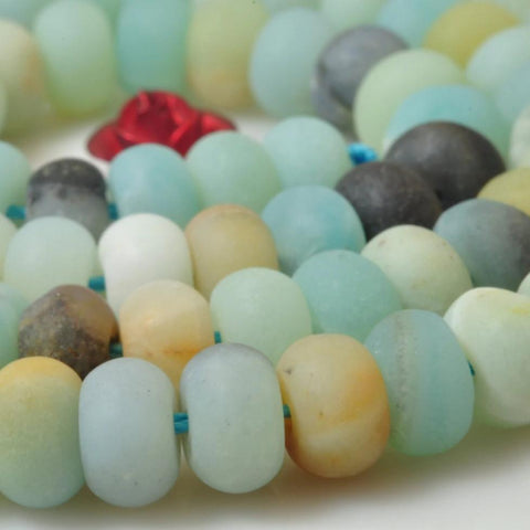 YesBeads 15 inches of Natural Amazonite matte rondelle beads in  4x6mm