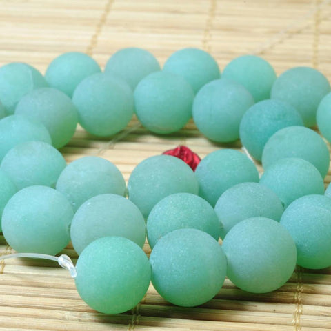 32 pcs of Green Aventurine matte round beads in 12mm