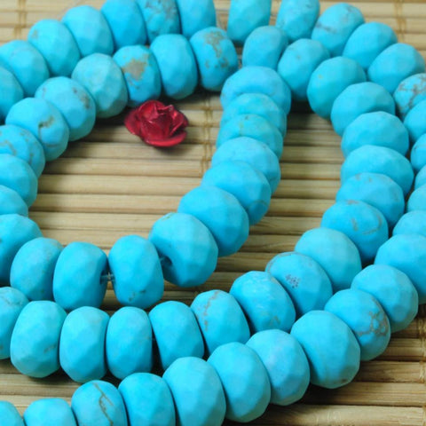 76 pcs of Chinese Turquoise matte faceted rondelle beads in 5x8mm