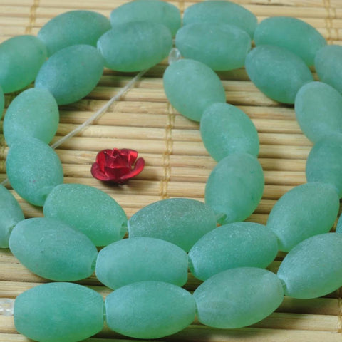 YesBeads 32 pcs of Natural Green Aventurine matte rice beads in 8x12mm