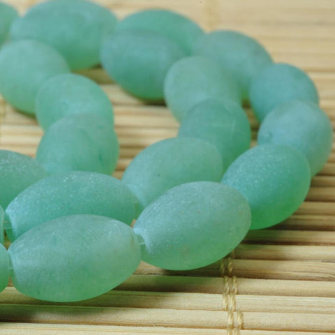 YesBeads 32 pcs of Natural Green Aventurine matte rice beads in 8x12mm