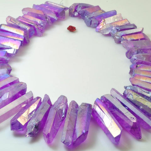 YesBeads 15 inches Matte Titanium Coated Mystic Drilled Crystal Rough Dagger spike tower beads,purple Color
