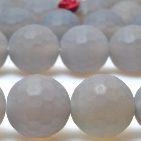 YesBeads Grey Agate matte and faceted round loose beads wholesale gemstone jewelry 15"