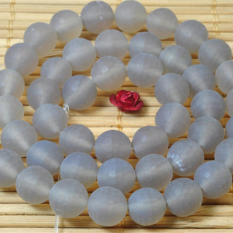 YesBeads Grey Agate matte and faceted round loose beads wholesale gemstone jewelry 15"