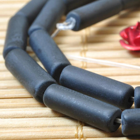28 pcs of Black onyx Matte Tube Cylinder beads in 4x13mm