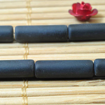 28 pcs of Black onyx Matte Tube Cylinder beads in 4x13mm