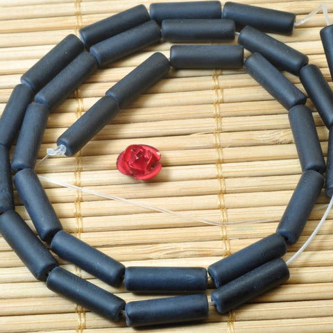 28 pcs of Black onyx Matte Tube Cylinder beads in 4x13mm