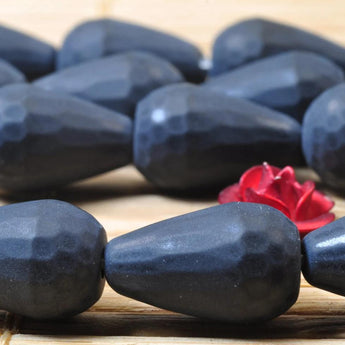 32 pcs of Black Onyx Matte and faceted teardrop beads in 8x12mm