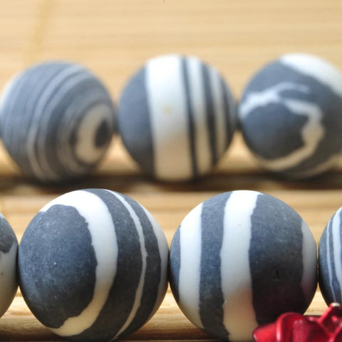 47 pcs of Banded Zebra Stone matte  round beads in 8mm