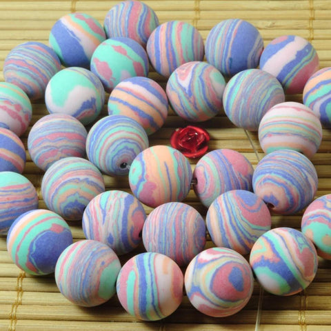 32 pcs of Pink Malachite matte Synthetic round beads in 12mm
