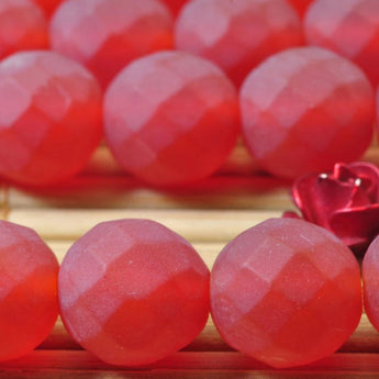 YesBeads Natural Carnelian matte and faceted round beads red gemstone wholesale jewelry  15"