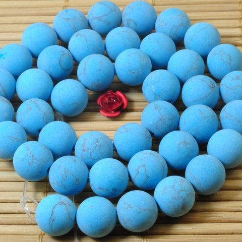 37 pcs of Blue Turquoise matte  round beads in 10 mm