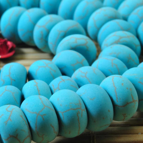 YesBeads 15 inches of Turquoise matte rondelle beads in 6x10mm