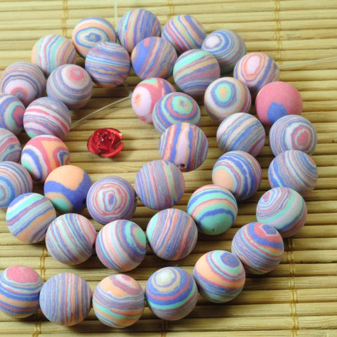 47 pcs of Pink Malachite matte Synthetic round beads in 8mm