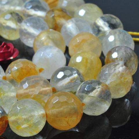 Natural citrine golden healer quartz stone faceted round loose beads wholesale gemstone for jewelry making diy bracelets necklace