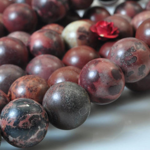 37 pcs of Natural Grass flower stone smooth round beads in 10mm