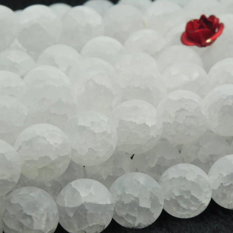 Snow Clear Quartz Rock Crystal Gemstone matte round Loose beads wholesale jewelry making stuff