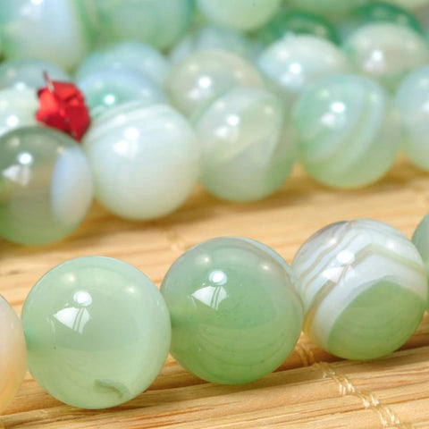 37 pcs of Natural Green Banded Agate smooth round beads in 10mm