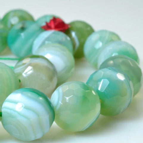 38 pcs of Green Banded Agate faceted round beads in 10mm