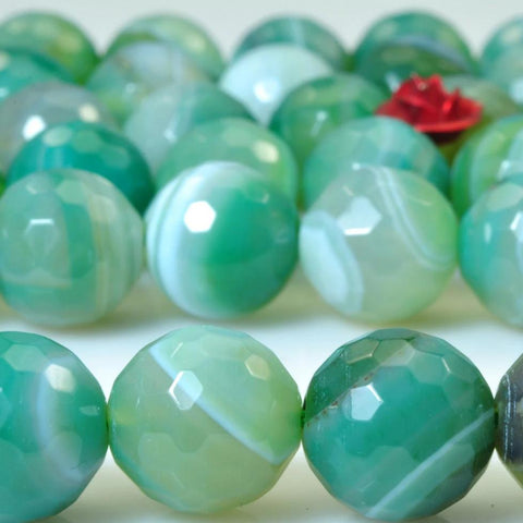 38 pcs of Green Banded Agate faceted round beads in 10mm