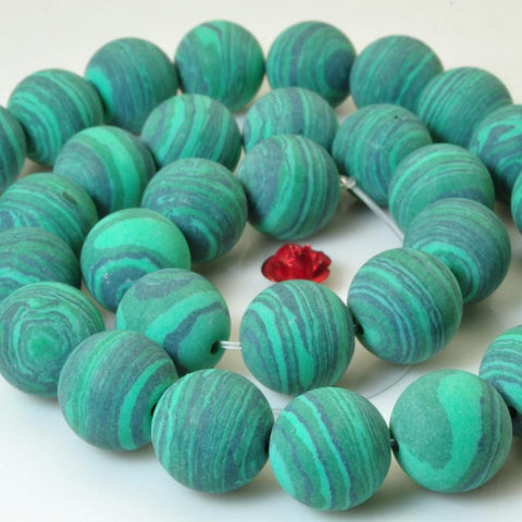 32 pcs of Green Malachite matte Synthetic round beads in 12mm