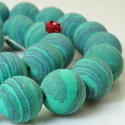 32 pcs of Green Malachite matte Synthetic round beads in 12mm