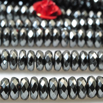 YesBeads Gun Black Hematite faceted rondelle beads wholesale gemstone jewelry making