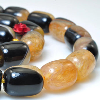 YesBeads Yellow agate smooth barrel drum beads wholesale gemstone jewelry making 15"