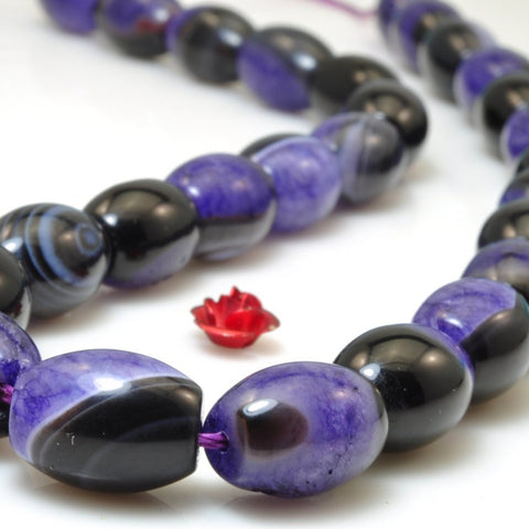 YesBeads Purple Black Agate smooth rice beads wholesale gemstone jewelry making
