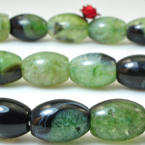 YesBeads Green Agate smooth rice beads wholesale gemstone jewelry making 15"