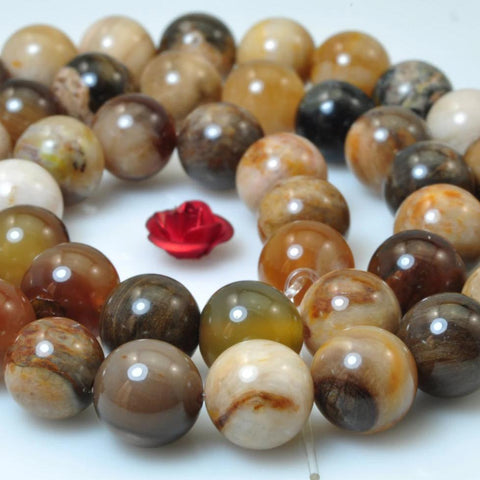 Natural Petrified Wood Jasper smooth round loose beads wholesale gemstone for jewelry making 4 6 8 10mm