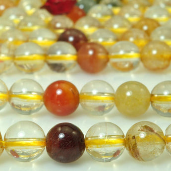 62 pcs of Natural Miscellaneous Rutilated Quartz smooth round stone beads in 6mm