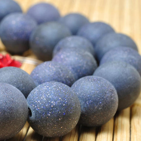YesBeads Blue and Stone matte loose round beads gemstone wholesale jewelry making 15''