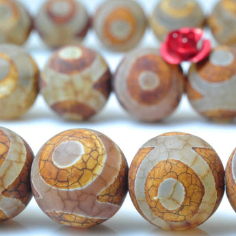 32 pcs of Brown Retro Tibetan Agate three-eyes matte round beads in 12mm