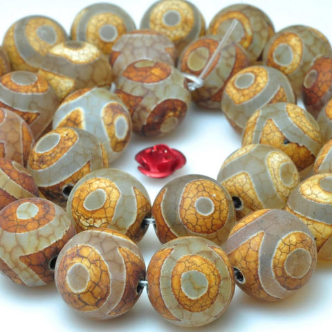 32 pcs of Brown Retro Tibetan Agate three-eyes matte round beads in 12mm
