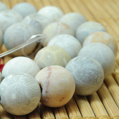 37 pcs of Coral fossil matte  round  beads in 10mm