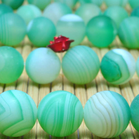 YesBeads Green Banded Agate matte round beads wholesale gemstone jewelry 15"