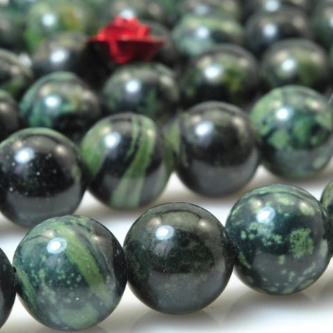 YesBeads Natural Kambaba Jasper green gemstone smooth round beads wholesale 15"
