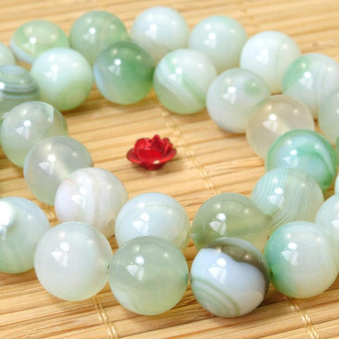 37 pcs of Natural Green Banded Agate smooth round beads in 10mm