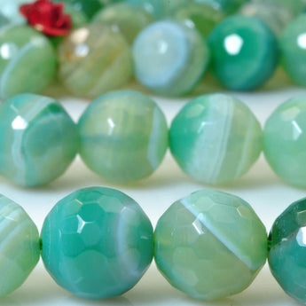 38 pcs of Green Banded Agate faceted round beads in 10mm