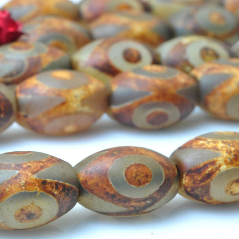 31 pcs of Retro Tibetan Agate three-eyes matte rice beads in 8X12mm