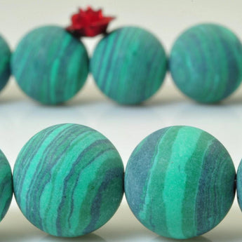 32 pcs of Green Malachite matte Synthetic round beads in 12mm